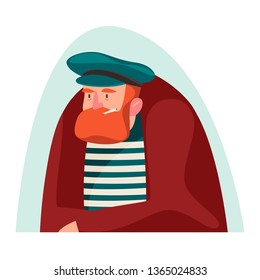 Portrait of a large bearded sailor. Vectoral cartoon illustration. Character design