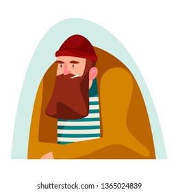 Portrait of a large bearded sailor. Vectoral cartoon illustration. Character design