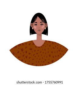 Portrait of a Latinos woman. The head of a girl. Avatar. Minimalist. Flat vector illustration