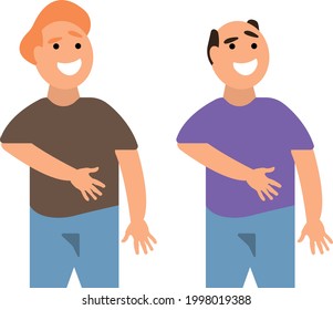 retrato de hombres riéndose sobre personajes de caricatura de fondo blanco para diseño