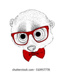 portrait of a lemur in a glasses and with tie. vector illustration