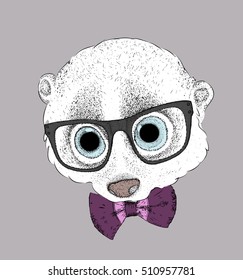 portrait of a lemur in a glasses and with tie. vector illustration