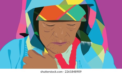 portrait of a lenca indigenous woman, illustration of an indigenous woman from honduras, central american indigenous person, arte tribal, lenca art, tapestry, ingigenous tapestry