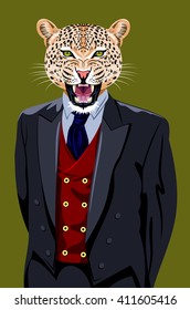 portrait of a leopard in a business suit 