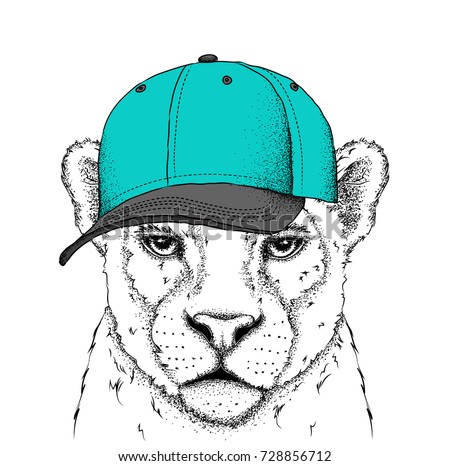 Portrait of a leopard in the cap. Can be used for printing on T-shirts, flyers and stuff. Vector illustration Stock foto © 
