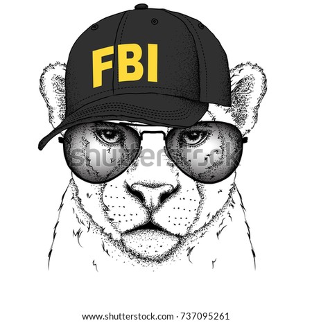 Portrait of a leopard in the cap of an FBI agent. Can be used for printing on T-shirts, flyers and stuff. Vector illustration Stock foto © 
