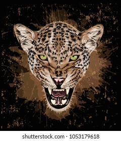 Portrait of a leopard - Colorful vector art - Grunge art