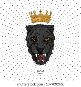 portrait of a leopard in the crown. Can be used for printing on T-shirts, flyers and stuff. Vector illustration