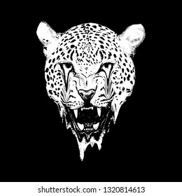 Portrait of Leopard, hand-drawn illustration, Vector ,T-shirt graphic