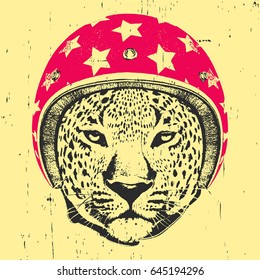 Portrait of Leopard with Helmet. Vector