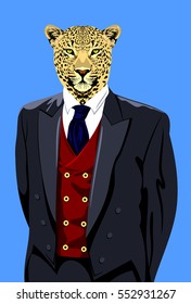 Portrait of leopard in the men's business suit 