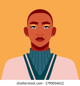 Portrait of an LGBTQ + guy or student. Young Latin-American man with a bright modern eye makeup. Social network profile avatar. Vector flat illustration. Full face view. Closeup.