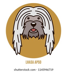 Portrait of Lhasa Apso. Vector illustration in style of flat