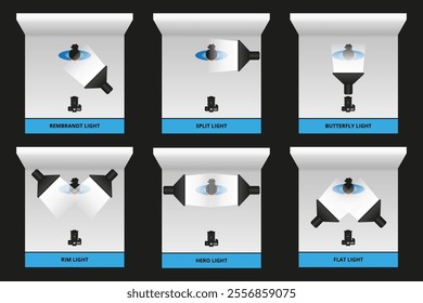 portrait lighting setup for shoot in photo studio, editable for custom light design