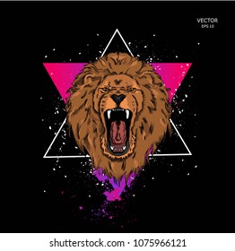 
Portrait of a lion in the background of a triangle. Vector illustration