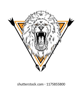 
Portrait of a lion in the background of a triangle. Vector illustration