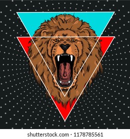 
Portrait of a lion in the background of a triangle. Vector illustration