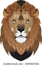 Portrait of a lion with a beautiful mane, vector graphics, big predatory cat 