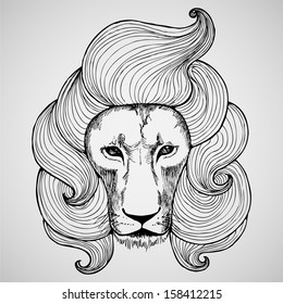 Portrait of a lion with a chic haircut. Hipster vector illustration.