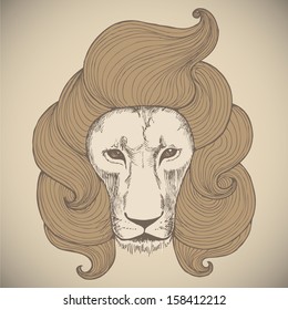 Portrait of a lion with a chic haircut. Trendy vector illustration.