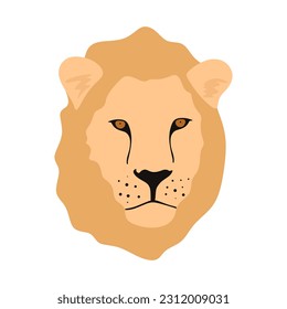 Portrait of Lion in flat minimal vector illustration. Colorful Lion head for Logo, print, avatar. Leo constellation zodiac isolated on white background. Flat and cartoon style. vector