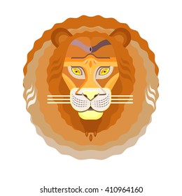 Portrait of a lion. Flat style vector. African animal. Print or emblem design lion.