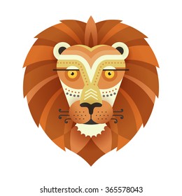 Portrait of a lion made in trendy flat style vector. African animal. Safari label or t-shirt design with cute animal character.