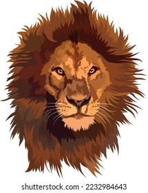 Portrait of a lion with a red mane on a transparent background