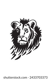Portrait of lion in tattoo style, graphical illustration on white background