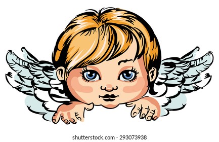 Portrait of an little angel isolated on a white background