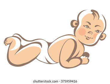 Portrait of little baby (child, kid). Suitable for invitation, flyer, sticker, poster, banner, card,label, cover, web. Colorful vector illustration isolated. 