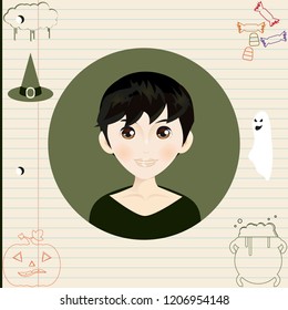 Portrait of little boy thinking about elements of Halloween