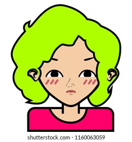 portrait of little girl face icon with black stroke on white background vector.