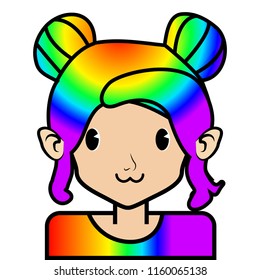 portrait of little girl face icon with black stroke on white background vector.