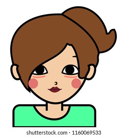 portrait of little girl face icon with black stroke on white background vector.