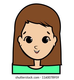portrait of little girl face icon with black stroke on white background vector.