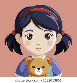 Portrait of a little girl with a teddy bear in her hands. Vector illustration