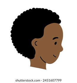 Portrait of a little happy boy. A smile on his face. Joyful african american child. Happy childhood. Flat vector art illustration isolated on white background