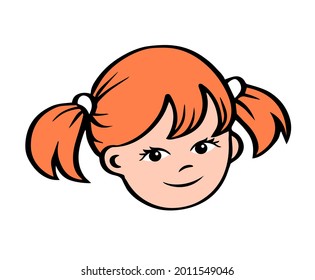 Portrait of a little happy girl. A smile on his face. Vector cartoon illustration of a child head. Outline hand drawn