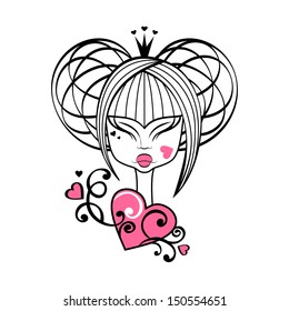 Portrait of Little Princess, Graphic Style, Vector Illustration