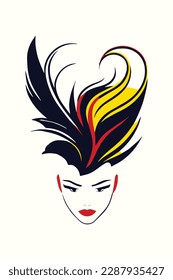 Portrait logo with long hair, glamour lady, fun and artistic modern design