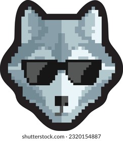 
Portrait logo of a pixel cool wolf in black glasses