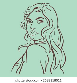 Portrait of a long hair girl vector for card, decoration, illustration