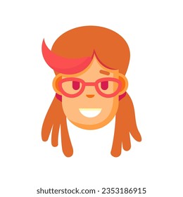 Portrait: a lovely happy user of social networks isolated on white background. Cute smiling woman wearing glasses. Vector human character illustration. Minimal style icon. Diverse people in cyberspace