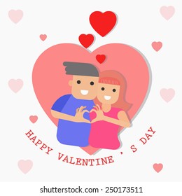 Portrait of Lover making shape of Heart by their Hands,Greetings card,vector illustration
