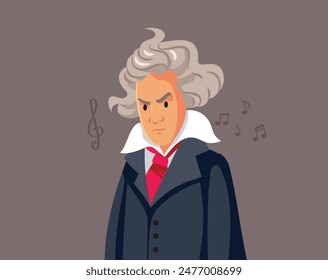 
Portrait of Ludwig van Beethoven Vector Cartoon Illustration. Famous artistic genius of the musical scene 
