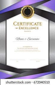Portrait luxury certificate template with elegant border frame, Diploma design for graduation or completion