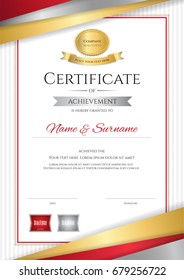 Portrait luxury certificate template with elegant golden border frame, Diploma design for graduation or completion