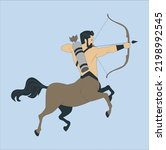 A portrait of the male centaur, a pinup centaur posing with a bow in his hand as the centaur archer. Centaur Archer. Mythology creature. SAGITTARIUS ZODIAC SIGN. vector logo icon illustration.