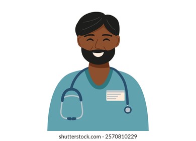 Portrait of male doctor isolated on white background. Concept of medicine, healthcare, clinic, assistance. Vector hand drawn illustration.